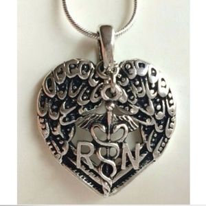 RN Caduceus Nursing Angel Wings Necklace 22" Gift